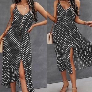 Boho gypsy dot drawstring waist cami dress